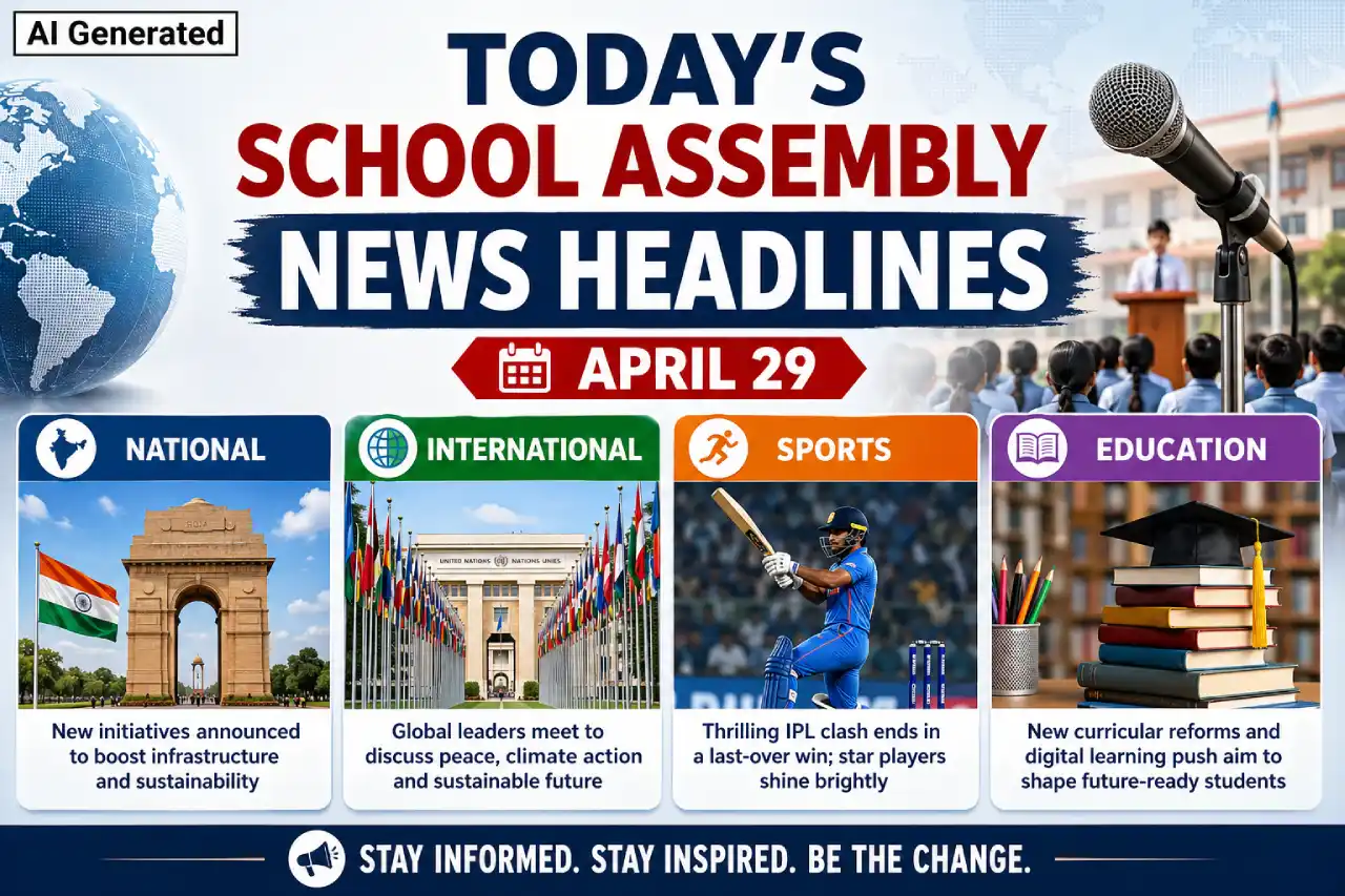 Today's School Assembly News Headlines April 29: National, International, Sports, and Education News