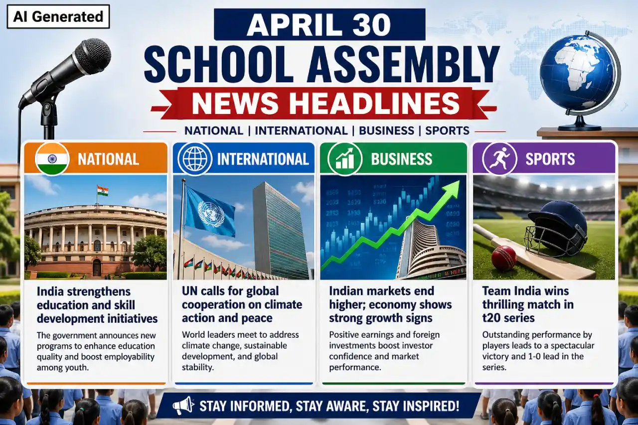April 30 School Assembly News Headlines: National, International, Business, and Sports News