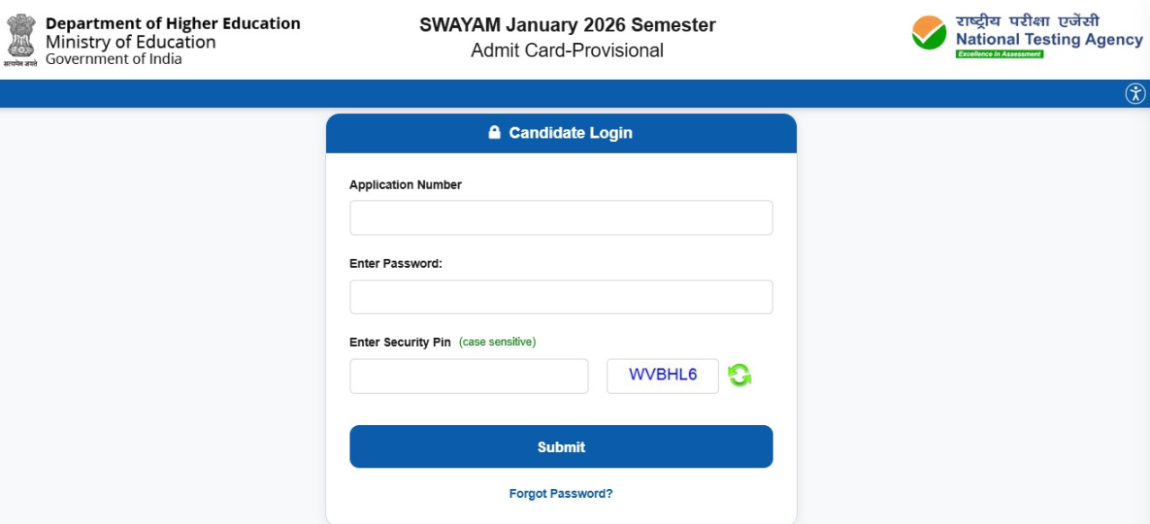 NTA SWAYAM January 2026 Admit Card Released