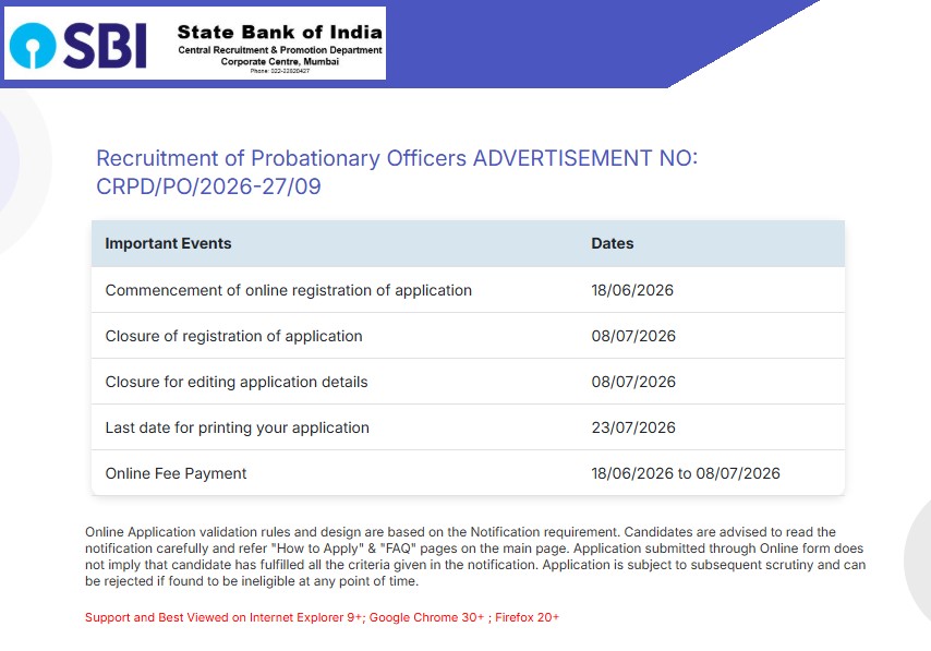 SBI PO Notification 2026 Apply Link