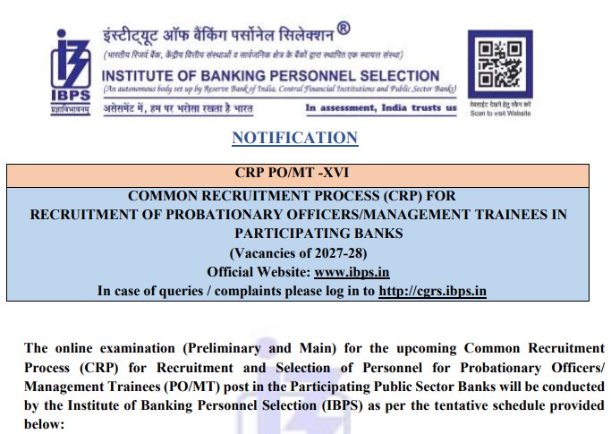 IBPS PO Notification 2026 Apply Online For Probationary Officer (PO) and Management Trainee (MT) Posts