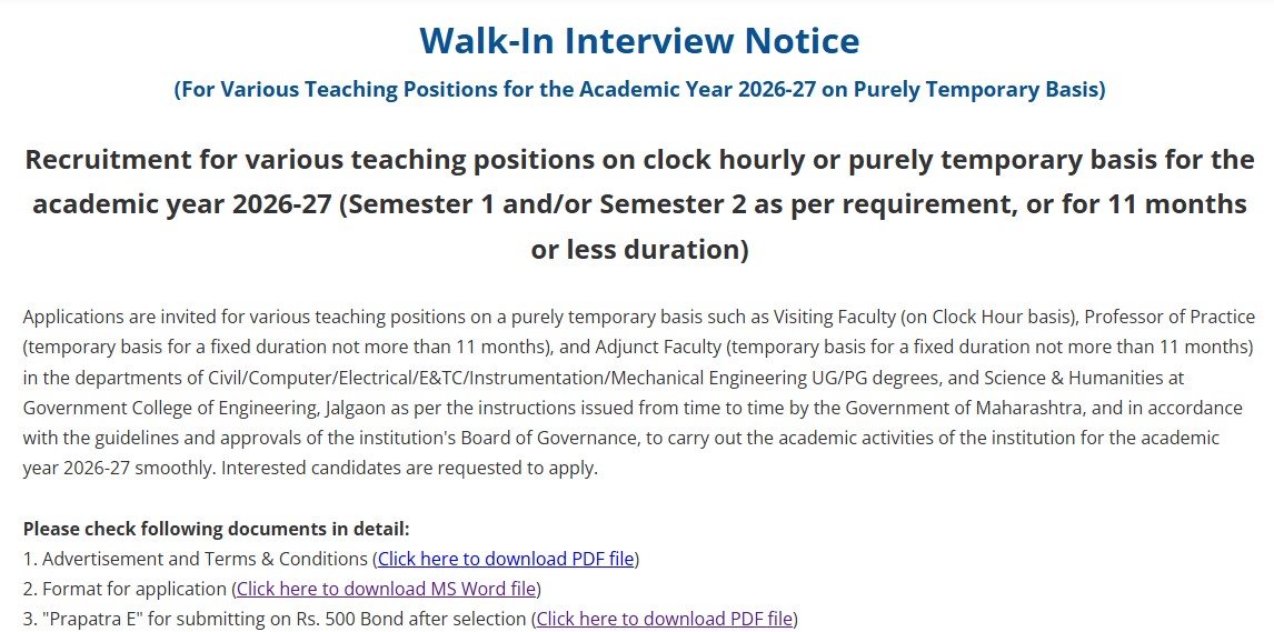 GCOE Jalgaon Recruitment 2026: Visiting Faculty Posts