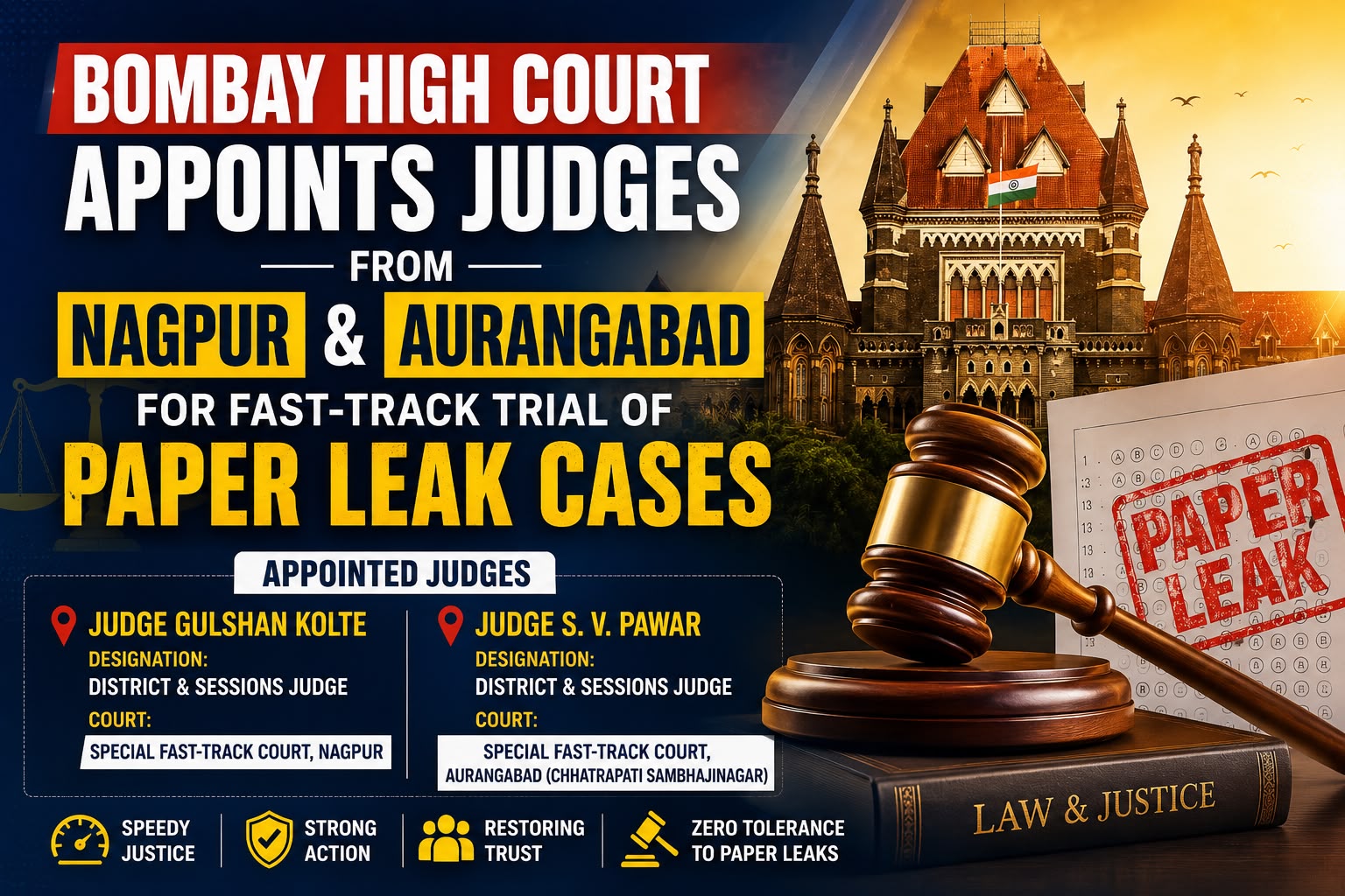 Bombay High Court Appoints Judges from Nagpur and Aurangabad for Fast-Track Trial of Paper Leak Cases