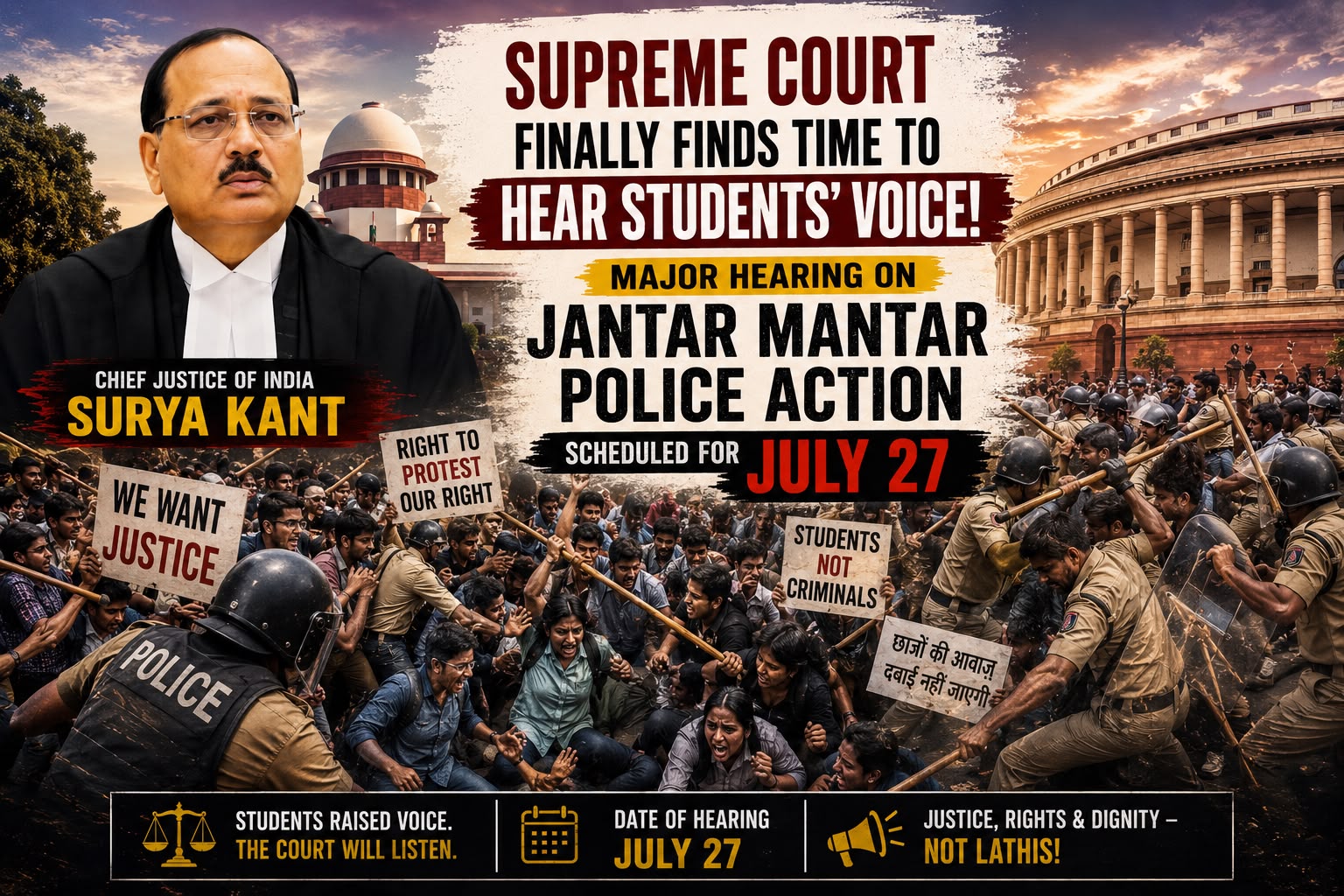 Supreme Court Finally Finds Time to Hear Students’ Voice! Major Hearing on Jantar Mantar Police Action Scheduled for July 27