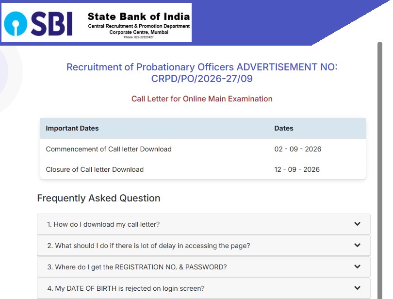 SBI PO Mains Admit Card 2026 Released: Exam on September 12; Download Hall Ticket