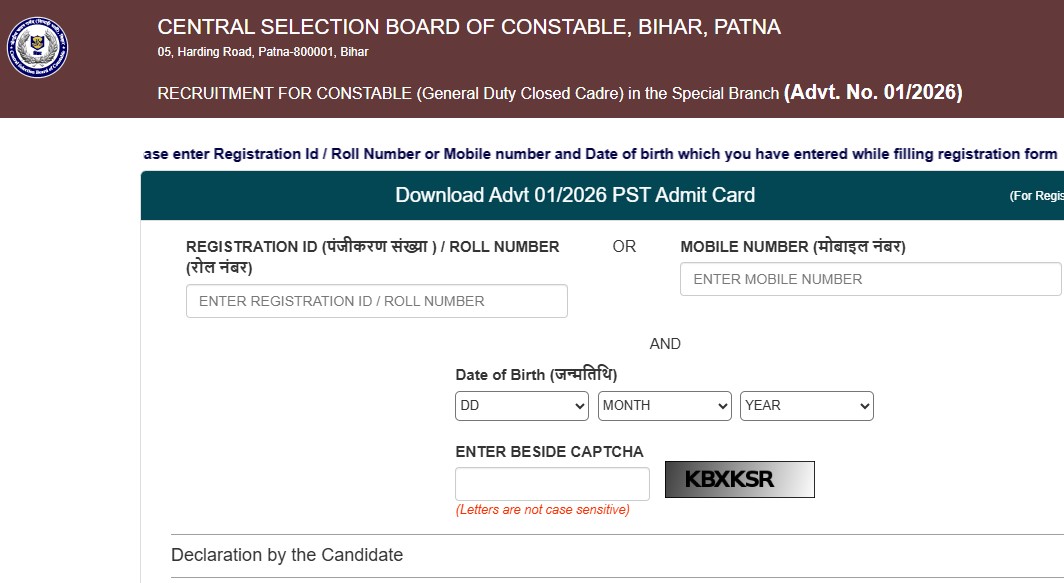Bihar Police CSBC Constable PST DV Admit Card 2026: Direct Download Link