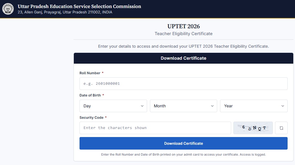 UPTET 2026 Certificate Out: Direct Download Link