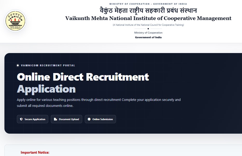 VAMNICOM Recruitment 2026: 9 Professor Posts Open, Apply Online