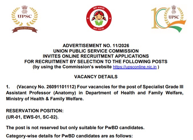 UPSC Recruitment 2026 Out: Apply for 212 Vacancies Before Deadline
