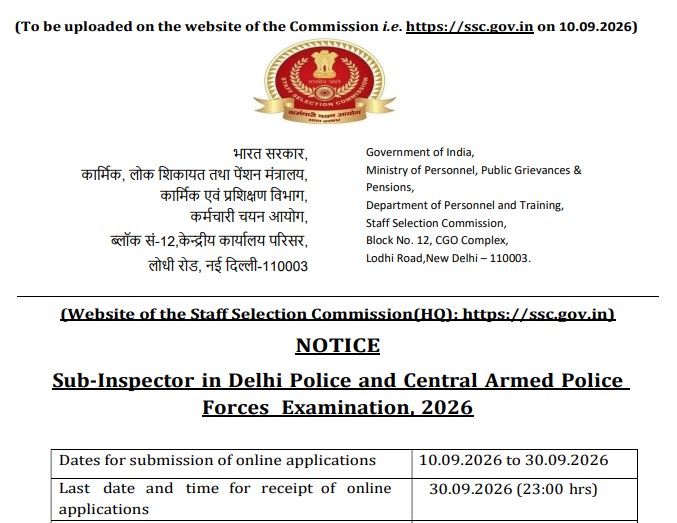 SSC CPO Recruitment 2026: 1,871 SI CAPF Vacancies, Apply Online