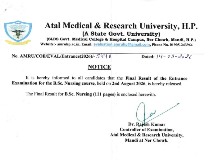 AMRU B.Sc Nursing Result 2026 Out: Check Final Result PDF