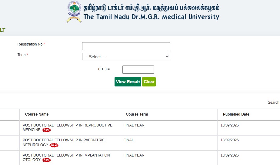 Dr MGR Medical University Result 2026 Out: UG, PG Marksheet