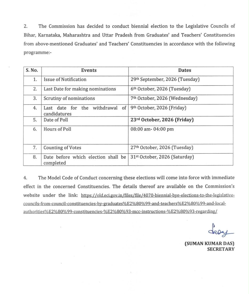 Maharashtra Legislative Council Polling Scheduled for October 23