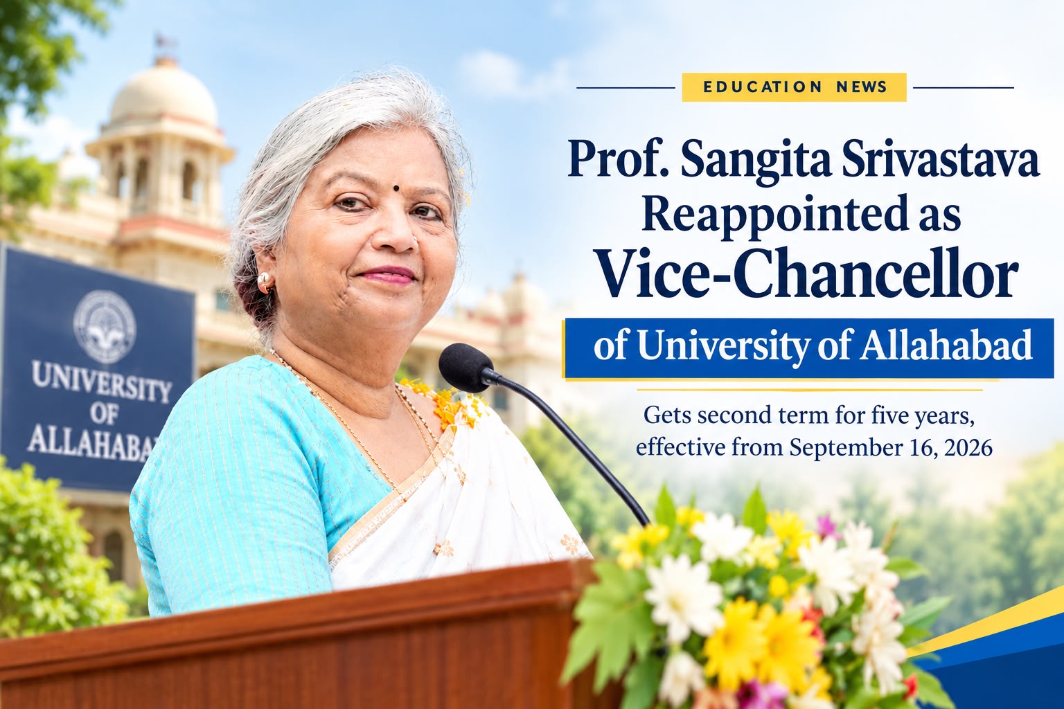 Prof. Sangita Srivastava Reappointed Vice-Chancellor of University of Allahabad for Second Term