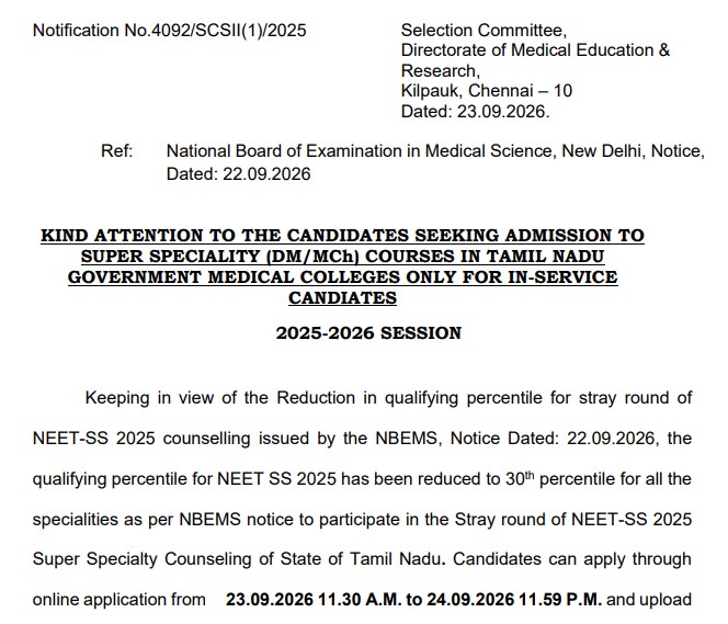 TN NEET SS Counselling 2026 Registration: Apply Online