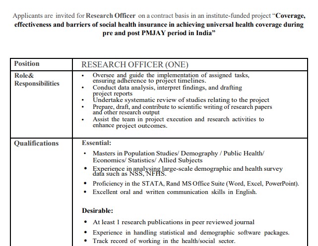 IIPS Research Officer Recruitment 2026: Walk-in Interview