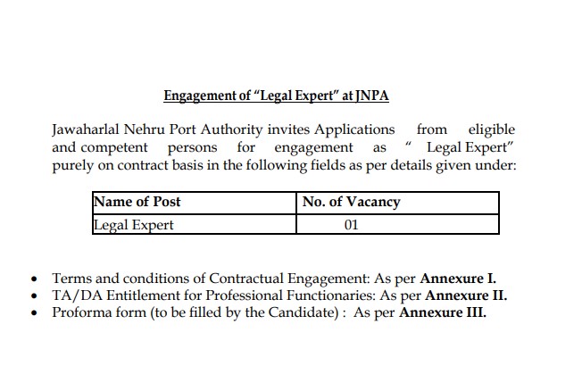 JNPA Legal Expert Recruitment 2026: Salary ₹1,60,000