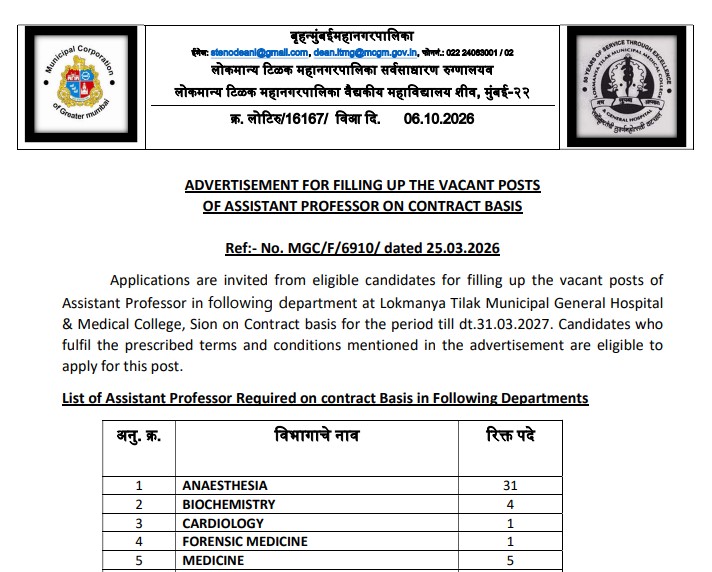 LTMG Hospital Assistant Professor Recruitment 2026: Eligibility, Salary, and Interview Date