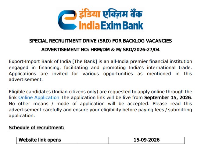 Exim Bank Recruitment 2026: Deputy Manager and Manager