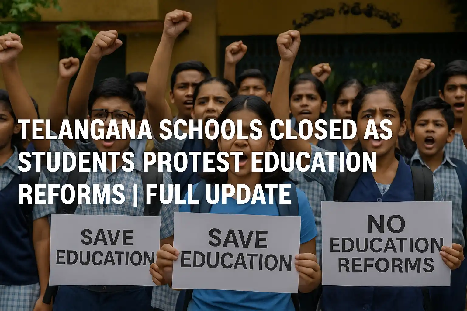 Telangana Schools Closed as Students Protest Education Reforms | Full Update