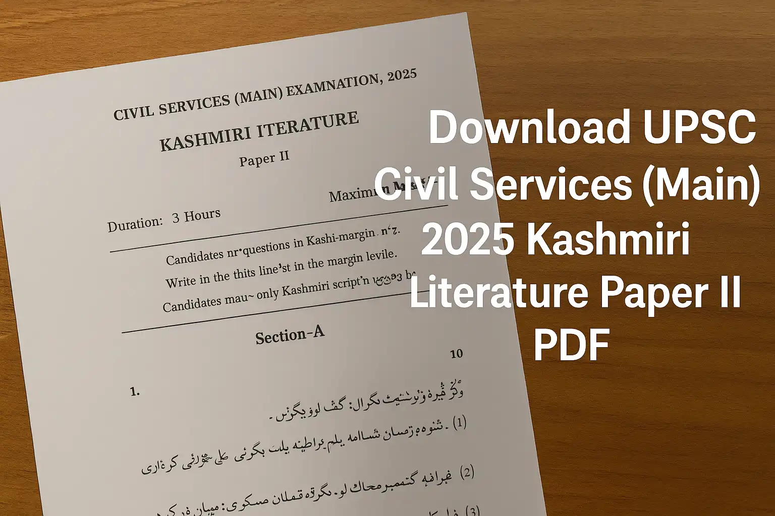 Download UPSC Civil Services (Main) 2025 Kashmiri Literature Paper II PDF