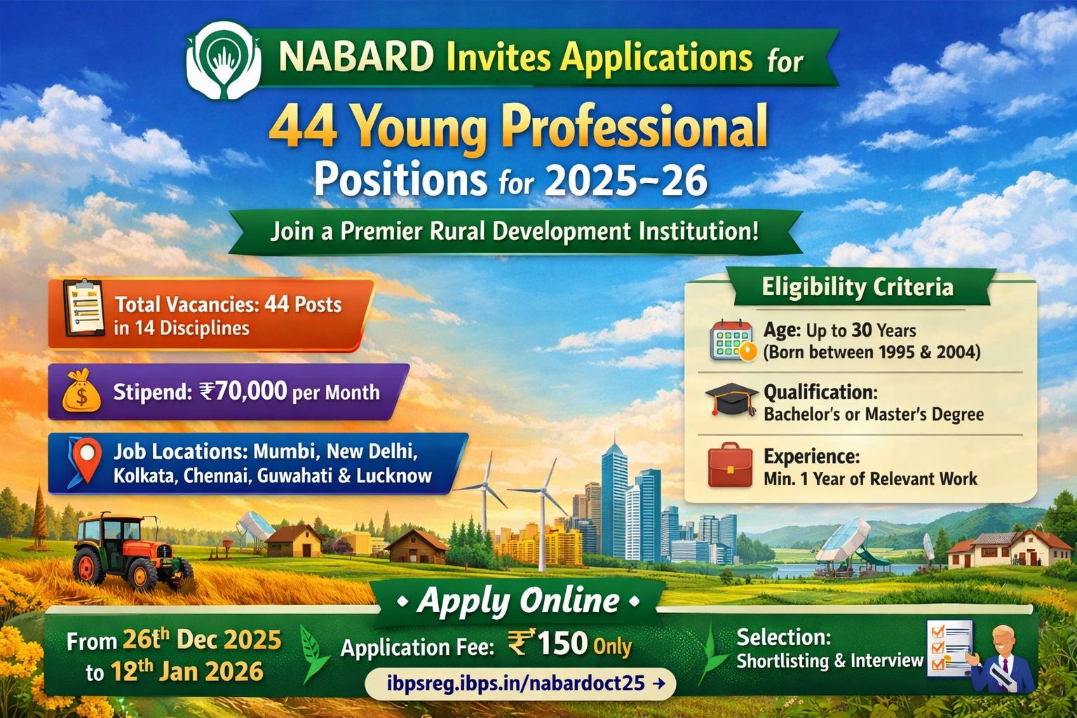 NABARD Invites Applications for 44 Young Professional Posts for 2025–26