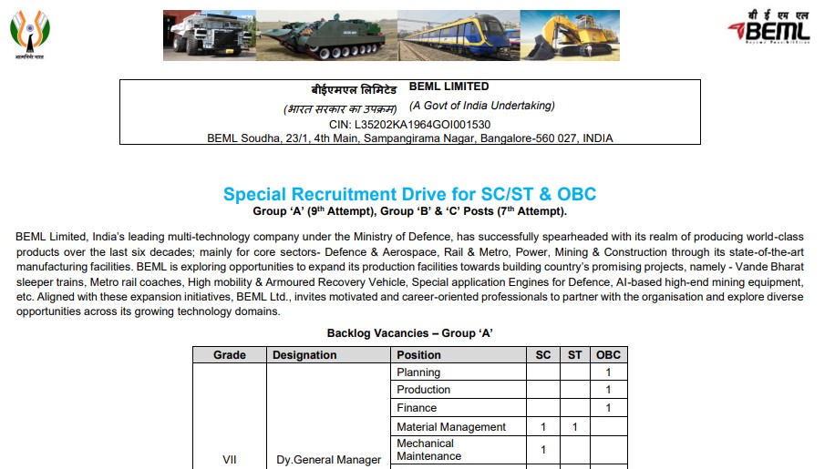 BEML Opens 50 Vacancies for Diploma Trainees and Engineers