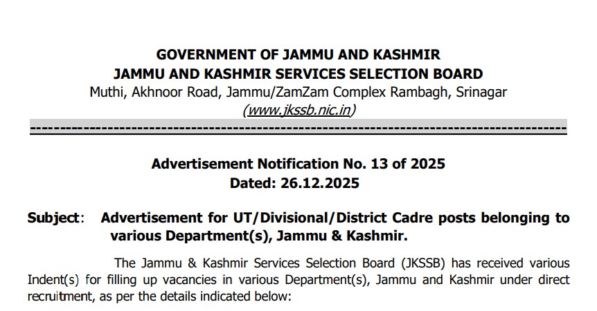 JKSSB Jobs 2026: 390 Vacancies Announced for Stock Assistant, Supervisor and Other Posts