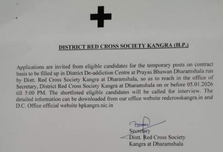 Government Job Opportunity in Himachal Pradesh: DRCS Kangra Recruitment 2025 Offline Form