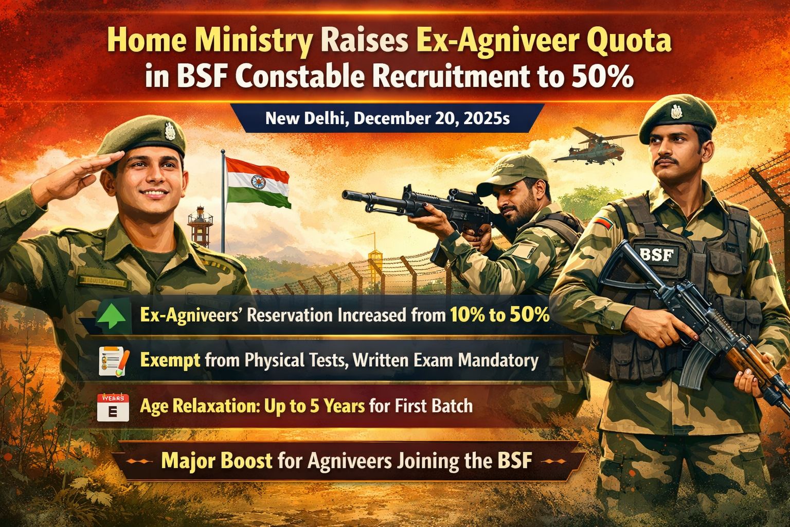 Home Ministry Raises Ex-Agniveer Quota in BSF Constable Recruitment to 50%
