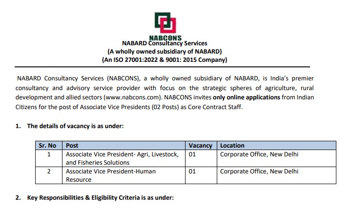 Senior Leadership Jobs in NABCONS 2026: Apply Online for Associate Vice President Roles