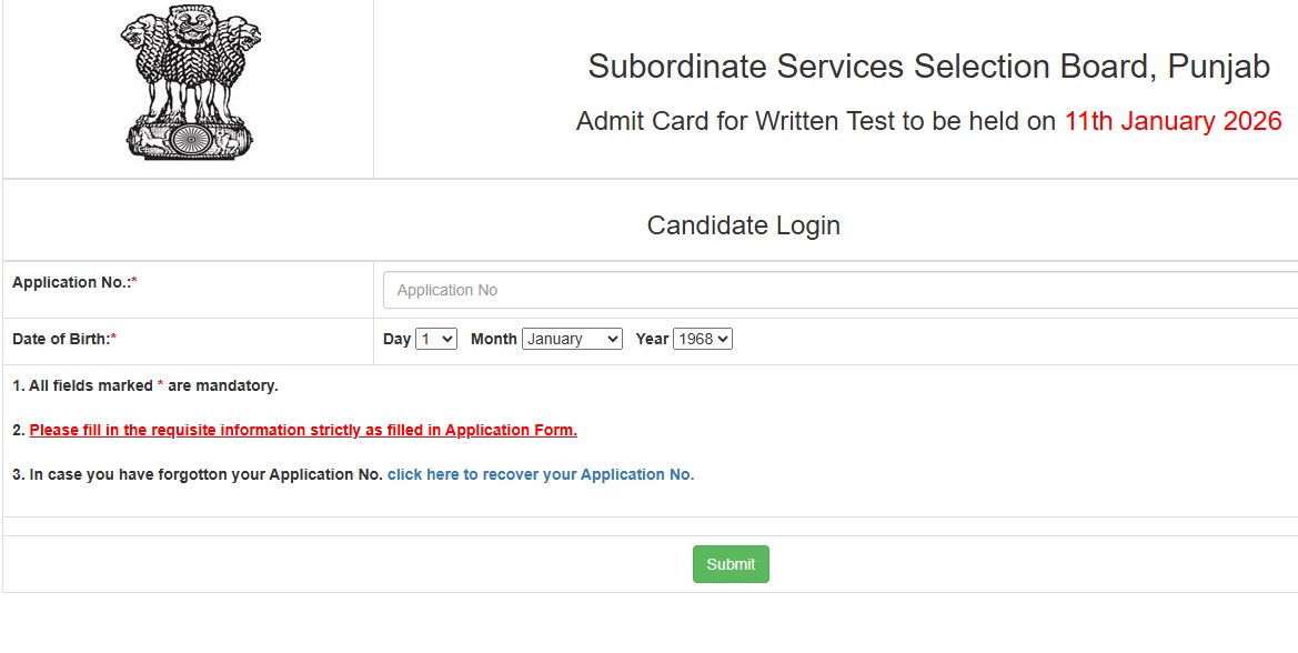 Punjab Jail Warder Exam 2026 Admit Card Released: Download Hall Ticket for Jan 11 Test