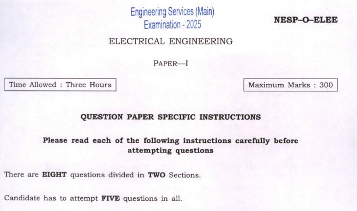 ESE 2025 Electrical Engineering Paper I PDF: Main Exam Question Paper and Preparation Insights