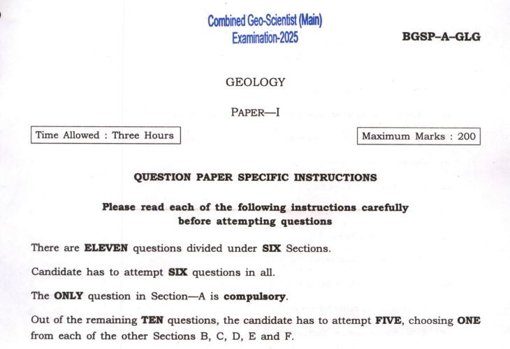 UPSC Geo-Scientist Main Exam 2025 Geology Paper I PDF: Download Question Paper Now