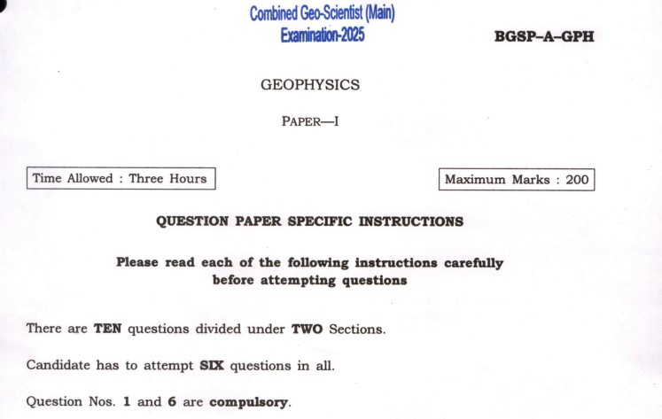 Geo-Scientist Main Exam 2025: Geo-Physics Paper I Question Paper PDF Download Guide