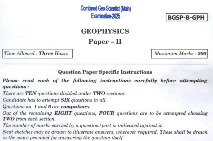 UPSC Geo-Scientist Main Exam 2025: Download Geo-Physics Paper II Question Paper PDF