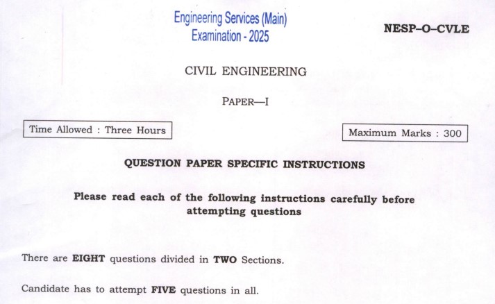 ESE Mains 2025 Civil Engineering Paper-I Question Paper PDF Download