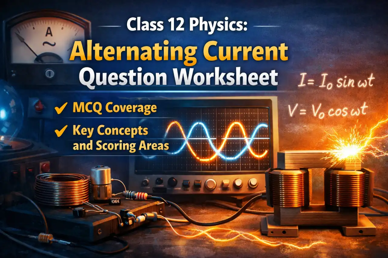 Alternating Current Question Worksheet for Class 12 Physics: MCQ Coverage, Key Concepts and Scoring Areas