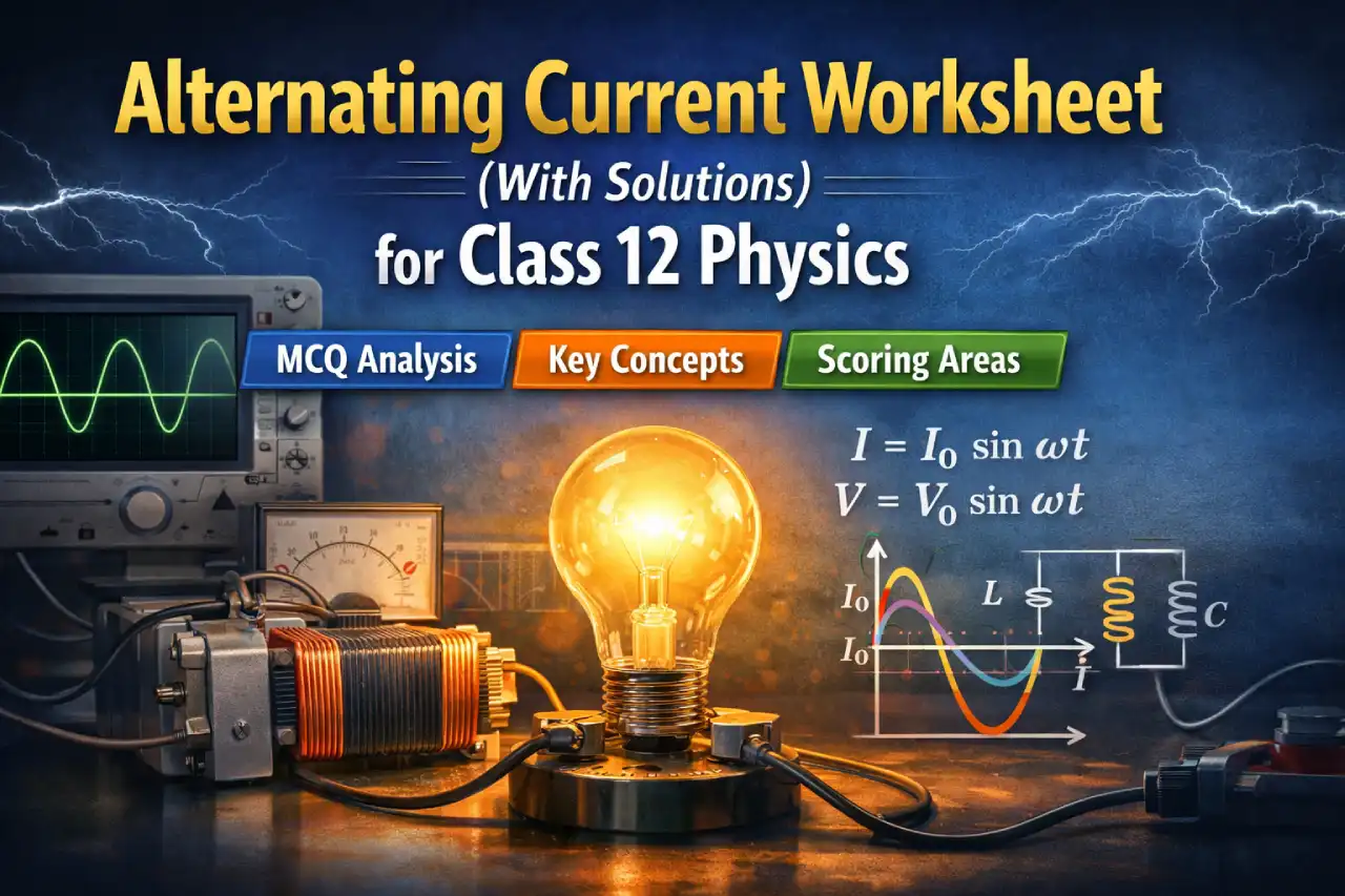 Alternating Current Worksheet (With Solutions) for Class 12 Physics: MCQ Analysis, Key Concepts and Scoring Areas