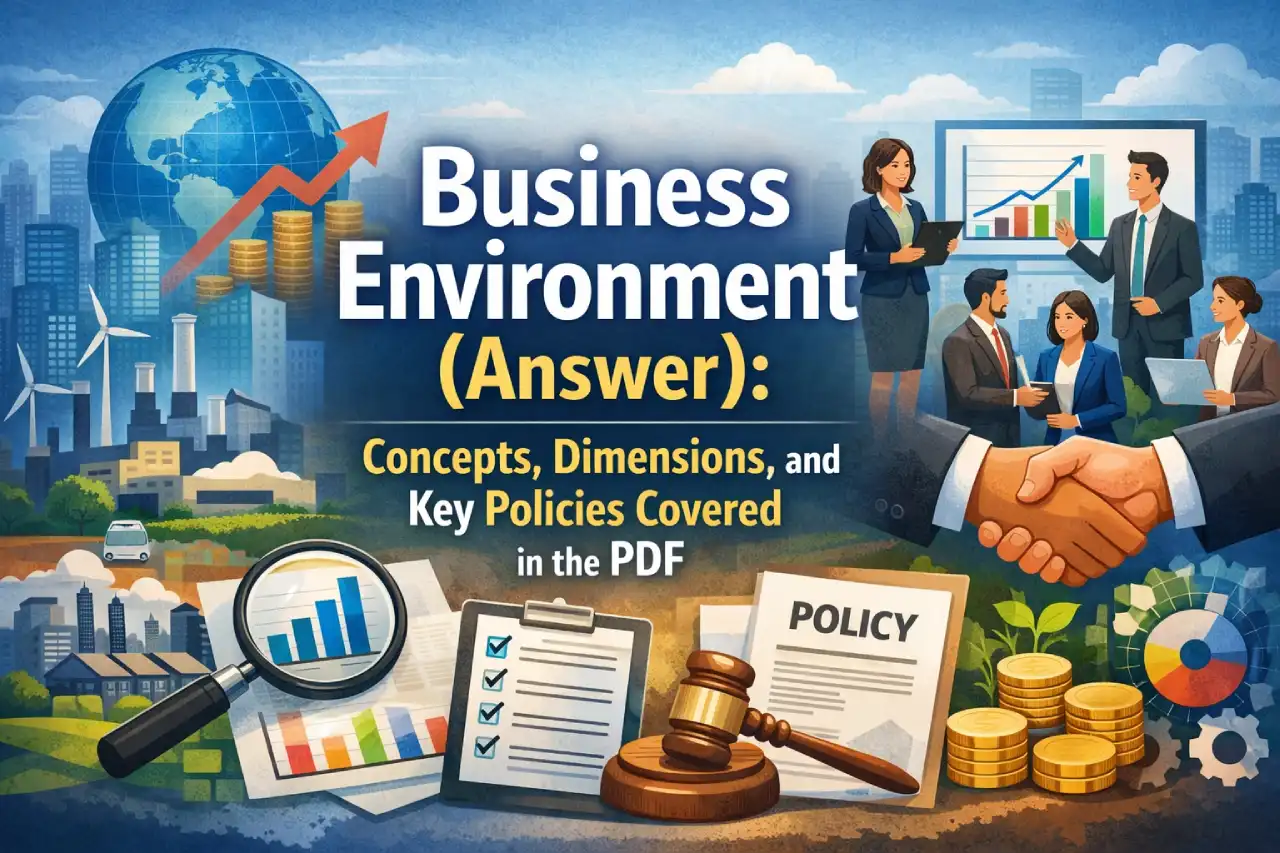 Business Environment (Answer): Concepts, Dimensions, and Key Policies Covered in the PDF
