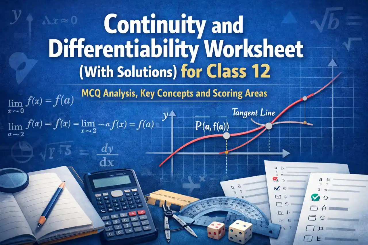 Continuity and Differentiability Worksheet (With Solutions) for Class 12: MCQ Analysis, Key Concepts and Scoring Areas