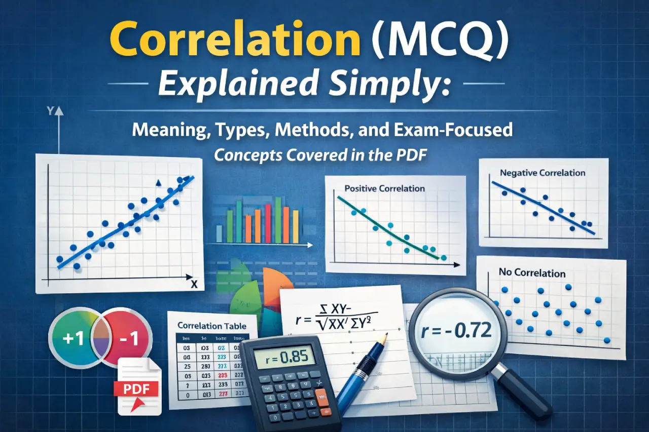 Correlation (MCQ) Explained Simply: Meaning, Types, Methods, and Exam-Focused Concepts Covered in the PDF