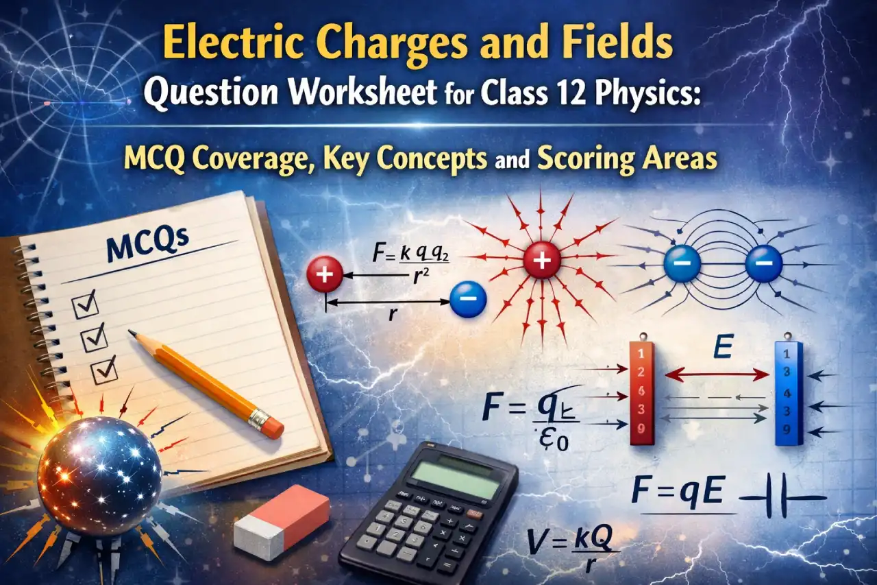 Electric Charges and Fields Question Worksheet for Class 12 Physics: MCQ Coverage, Key Concepts and Scoring Areas