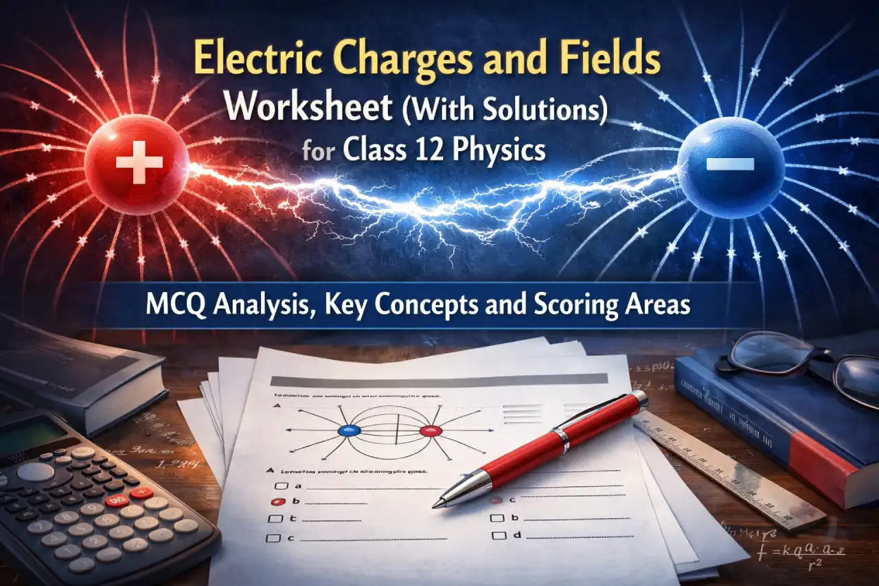 Electric Charges and Fields Worksheet (With Solutions) for Class 12 Physics: MCQ Analysis, Key Concepts and Scoring Areas