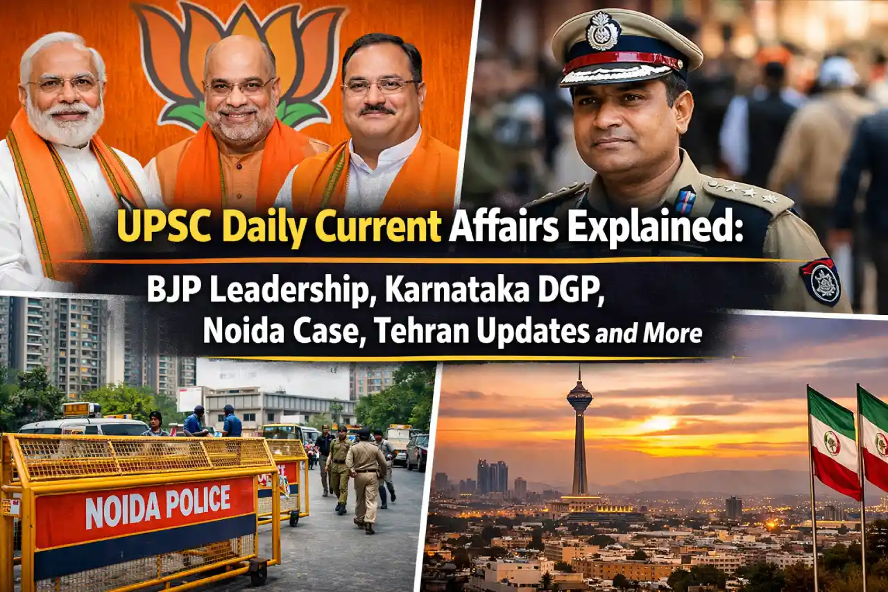 UPSC Daily Current Affairs Explained: BJP Leadership, Karnataka DGP, Noida Case, Tehran Updates and More