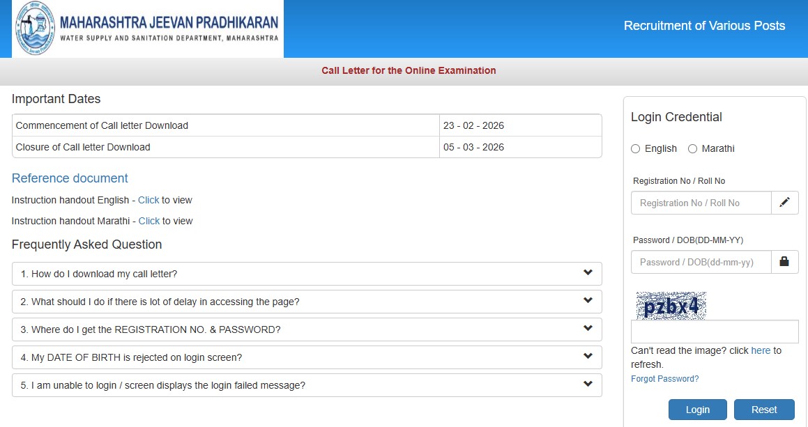 MJP Admit Card 2026 Download Link Active – JE & Group A, B, C Exam Dates Announced