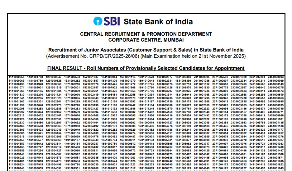 SBI Clerk Mains Result 2026 Declared – Direct Link to Download Final Merit List