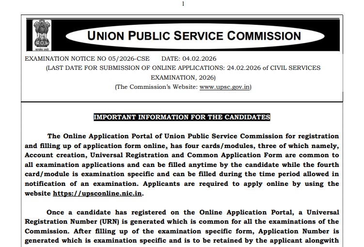 UPSC Civil Services Exam 2026 Vacancy: Apply Online for 933 Posts