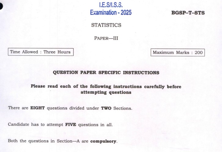 IES ISS Exam 2025 Statistics Paper 3 Question Paper PDF Download and Exam Analysis