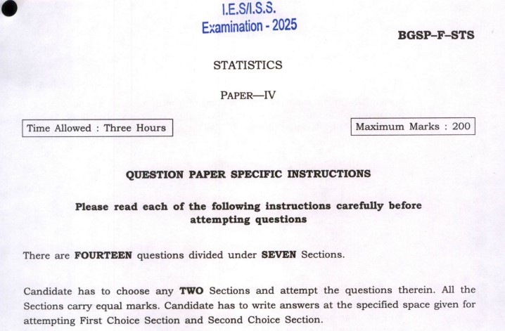 IES ISS Exam 2025 Statistics Paper IV Question Paper PDF: Download Link & Exam Insights